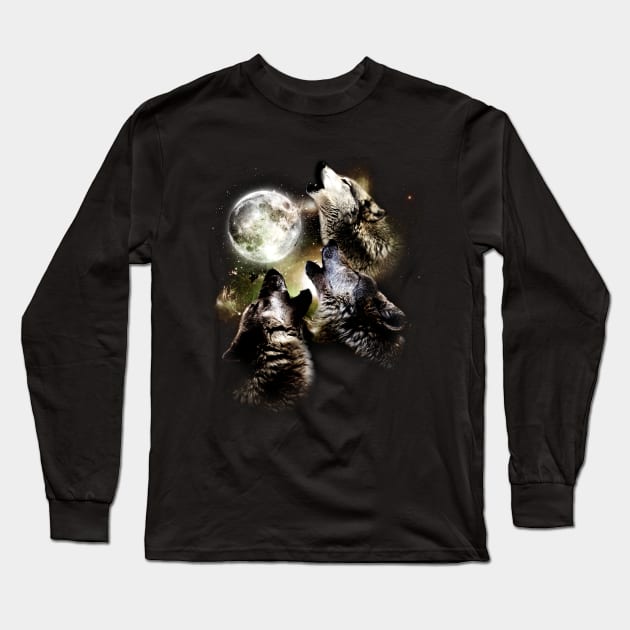 Wolves howling cute funy Long Sleeve T-Shirt by Lin Watchorn 